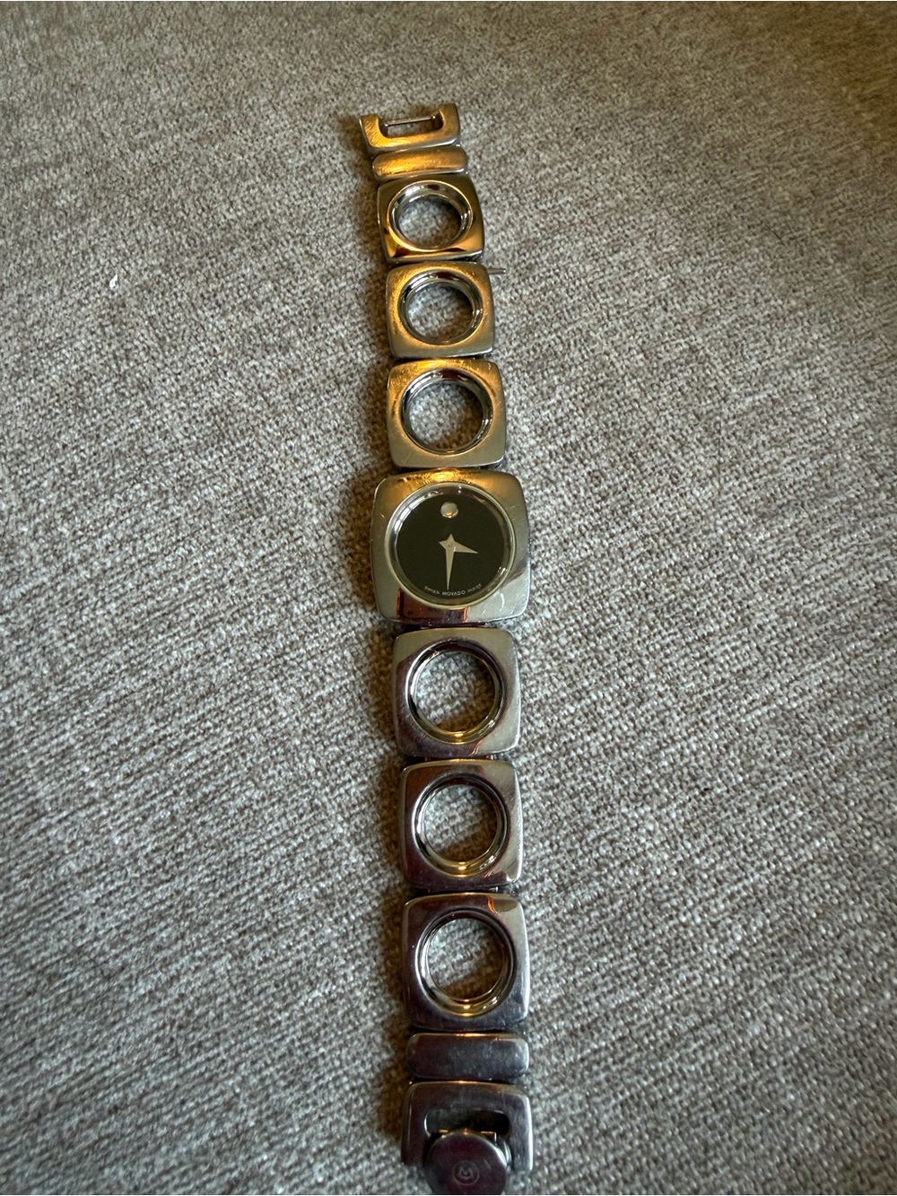Movado Silver Tone Modern Bracelet Watch with Black Dial